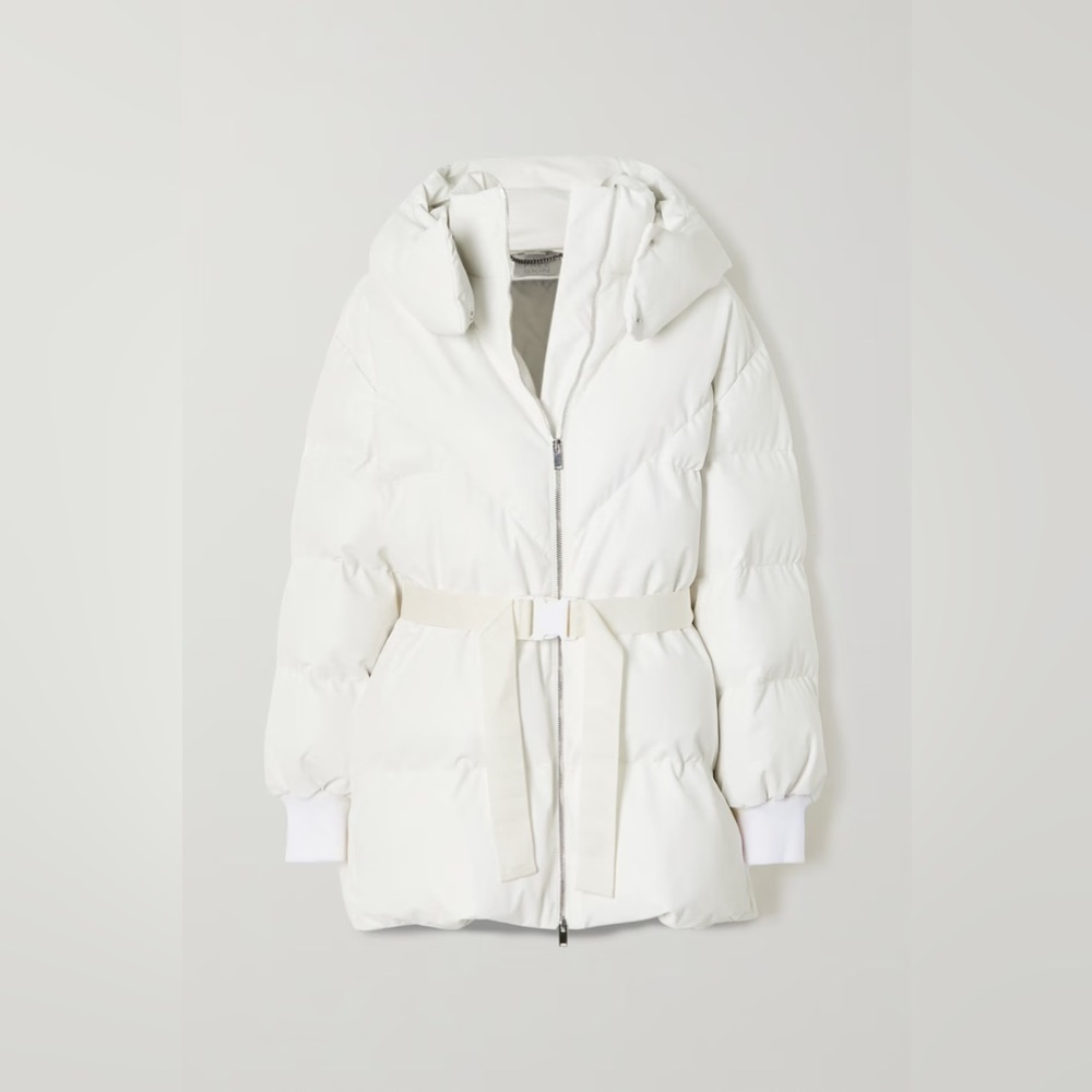 STELLA MCCARTNEY Kayla belted quilted faux leather hooded coat size 44